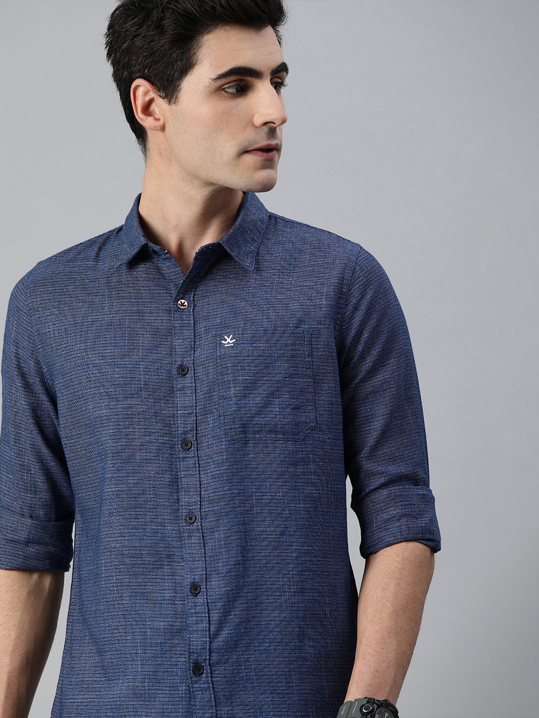 

WROGN Men Navy Blue Slim Fit Casual Shirt