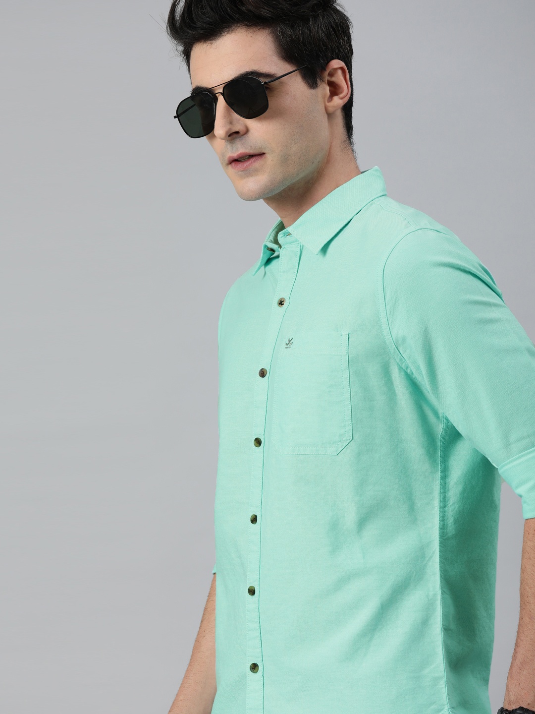 

WROGN Men Sea Green Slim Fit Solid Casual Shirt