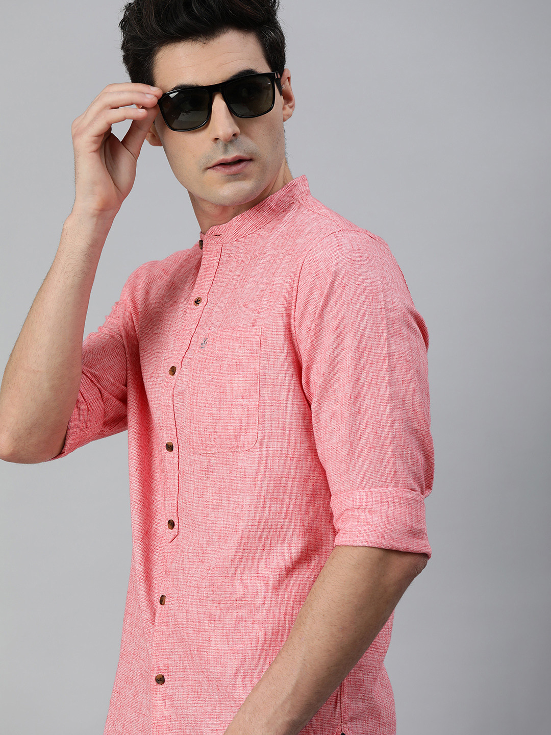 

WROGN Men Pink Self Design Slim Fit Casual Shirt