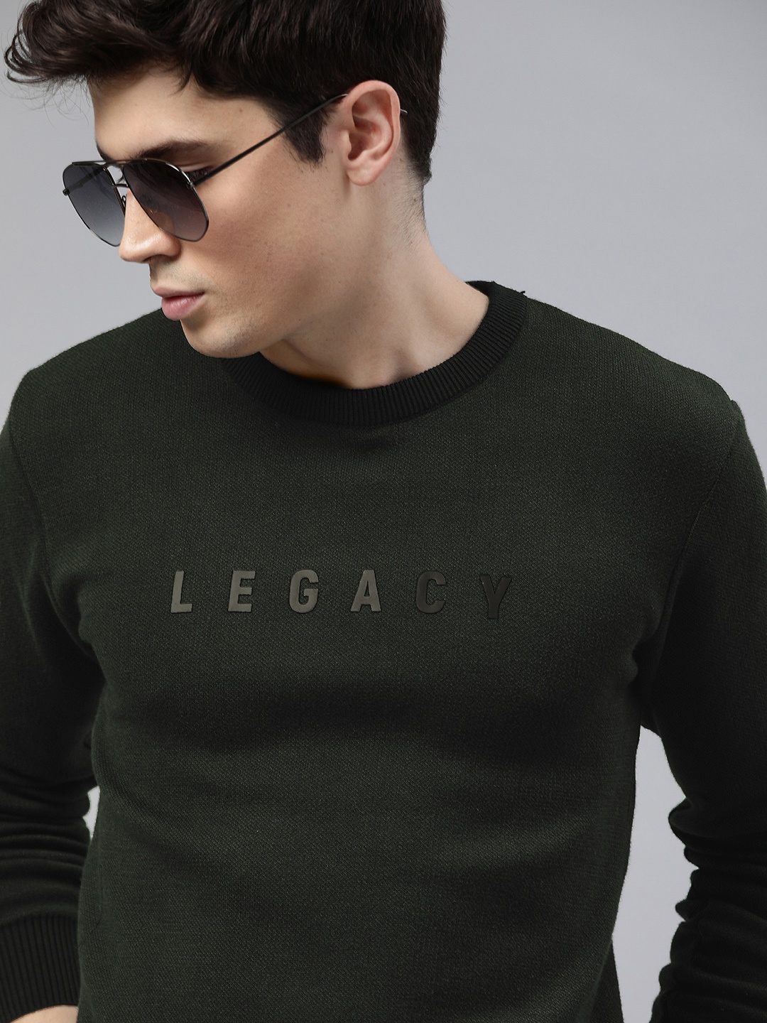

WROGN Men Olive Green Printed Pullover Sweater