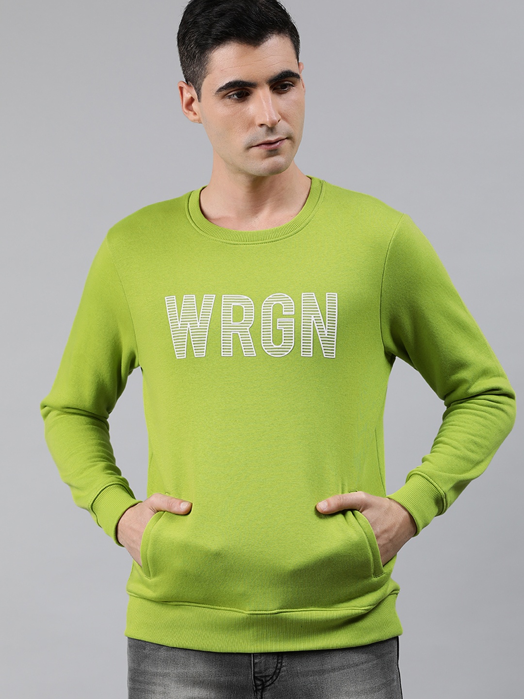 

WROGN Men Green Printed Slim Fit Pullover Sweatshirt