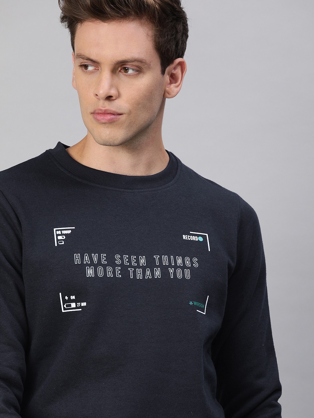 

WROGN Men Navy Blue Slim Fit Printed Sweatshirt