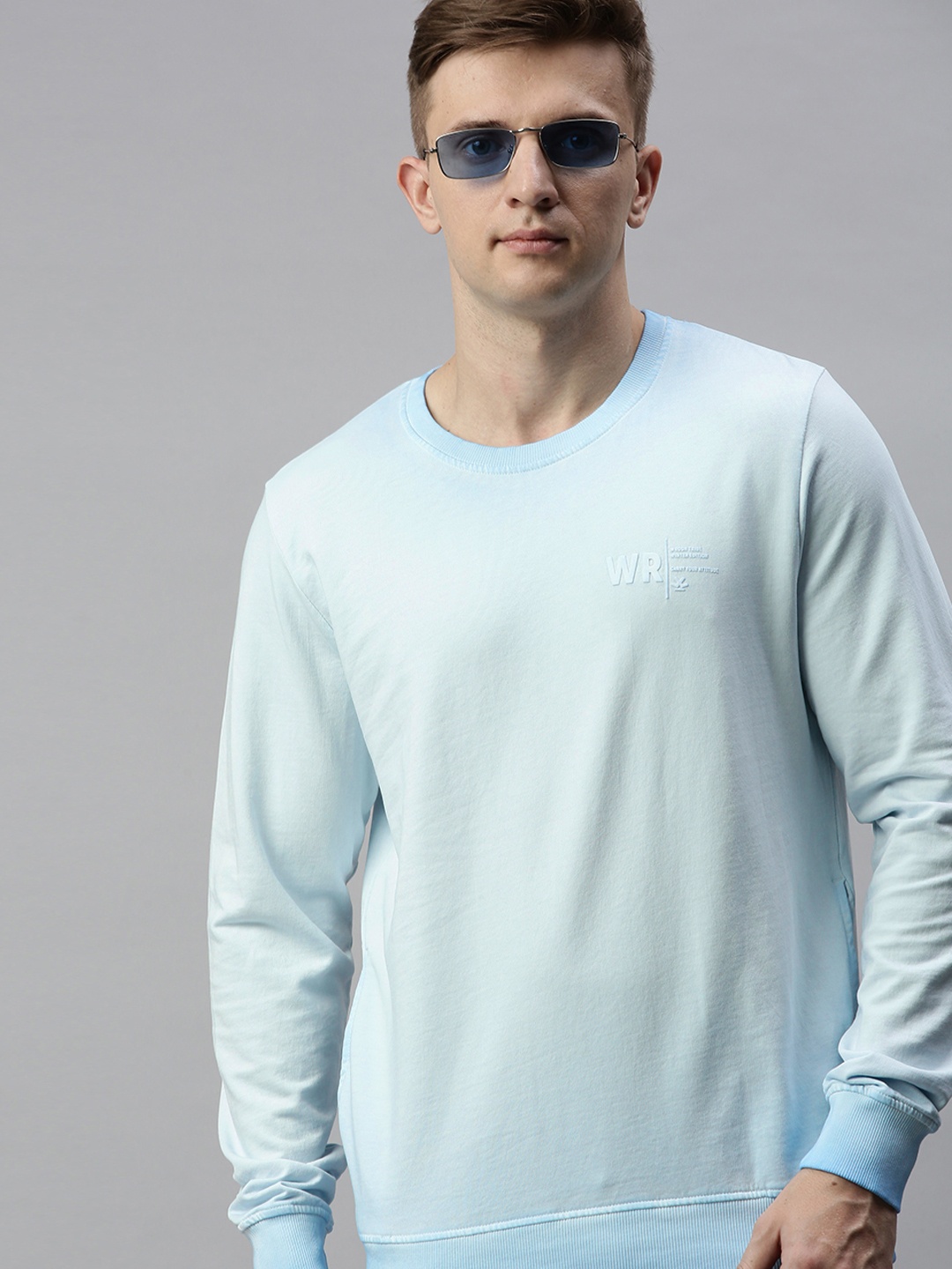 

WROGN Men Blue Solid Slim Fit Pullover Sweatshirt