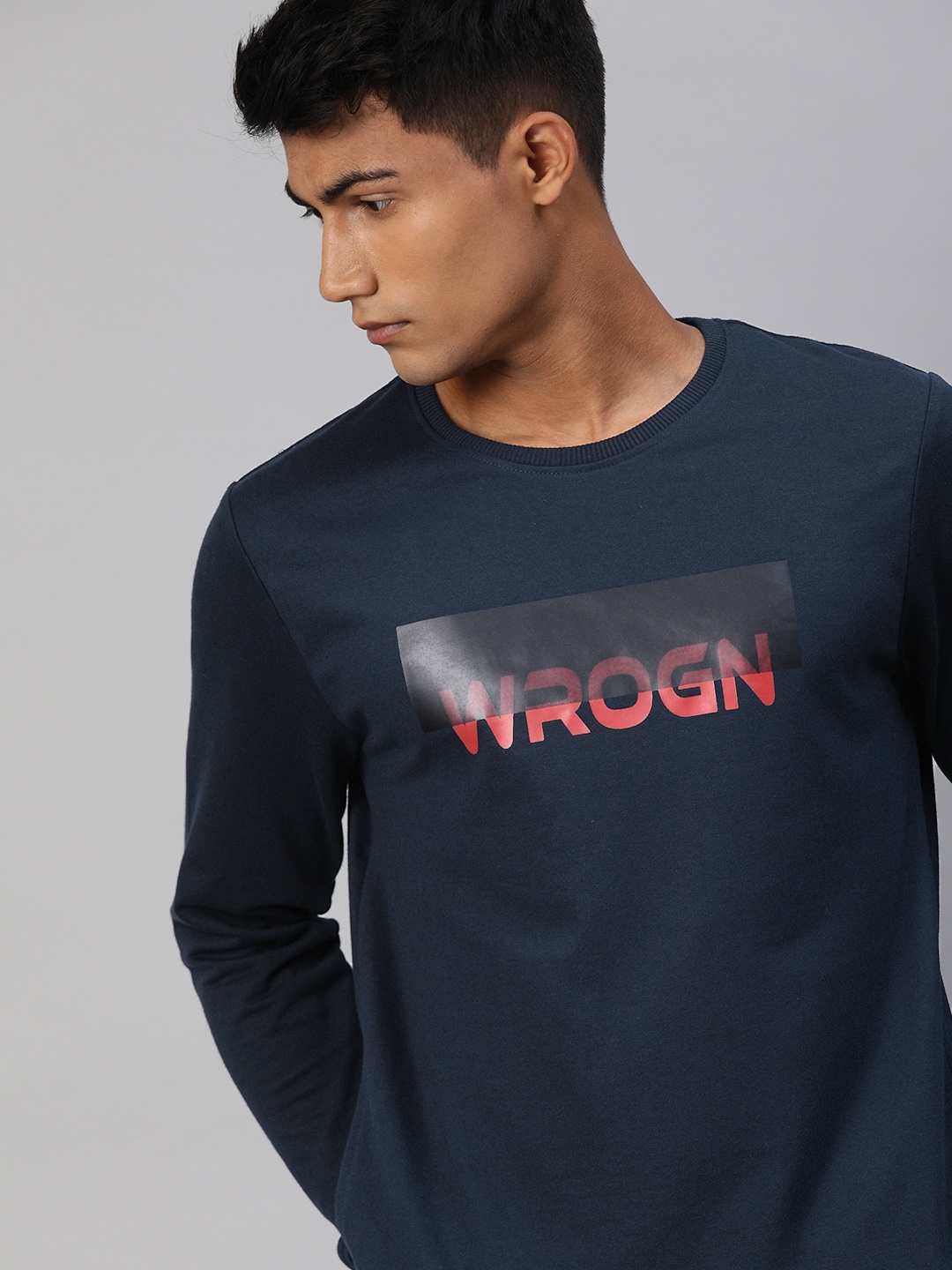 

WROGN Men Navy Blue Slim Fit Printed Sweatshirt