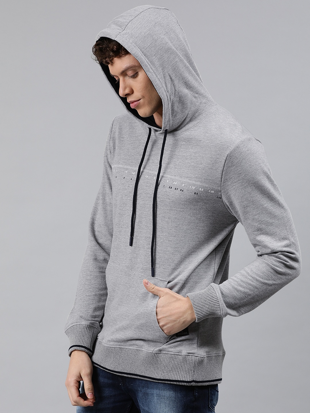 

WROGN Men Grey Printed Hooded Sweatshirt