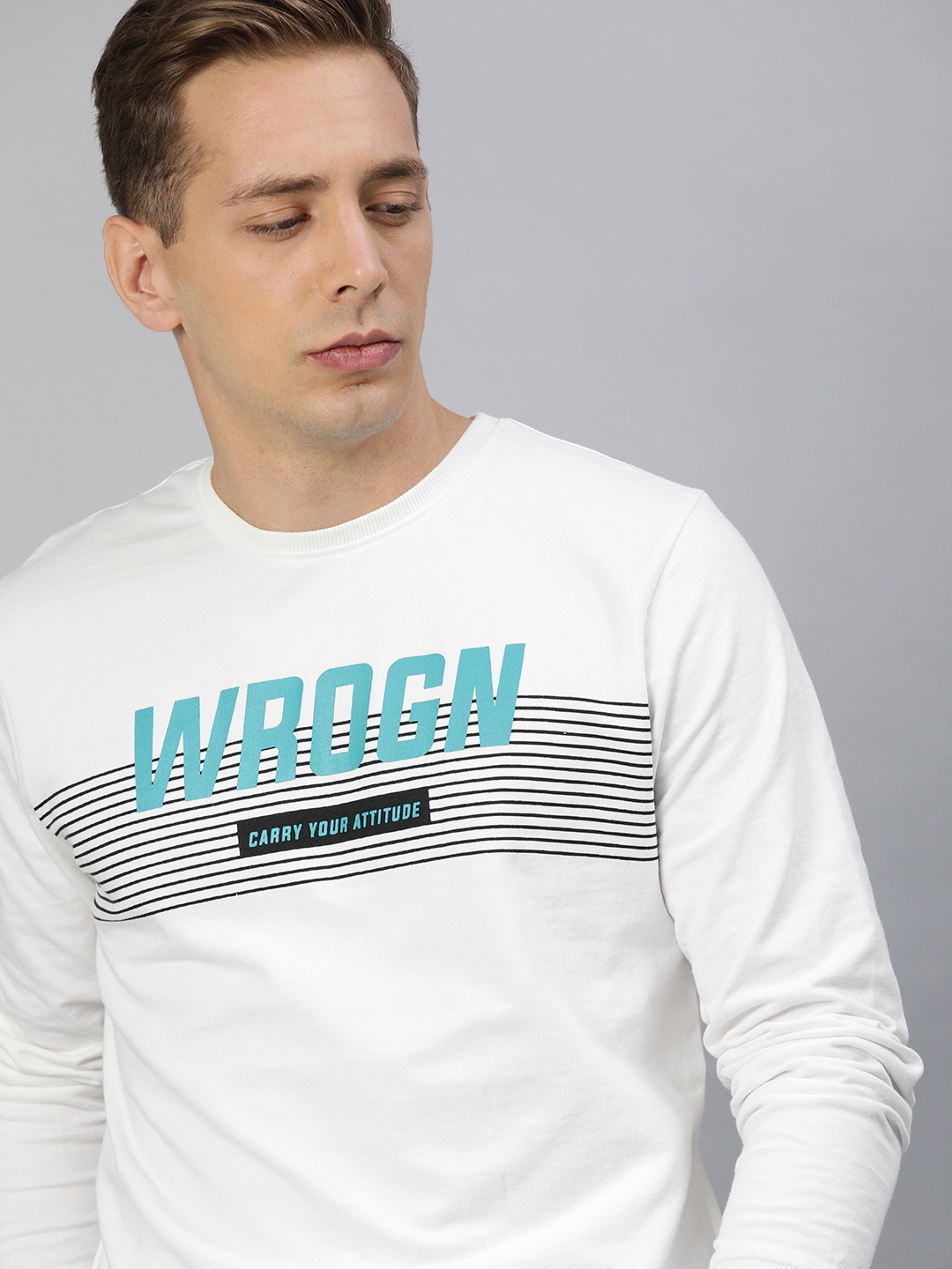 

WROGN Men White Printed Round Neck Sweatshirt