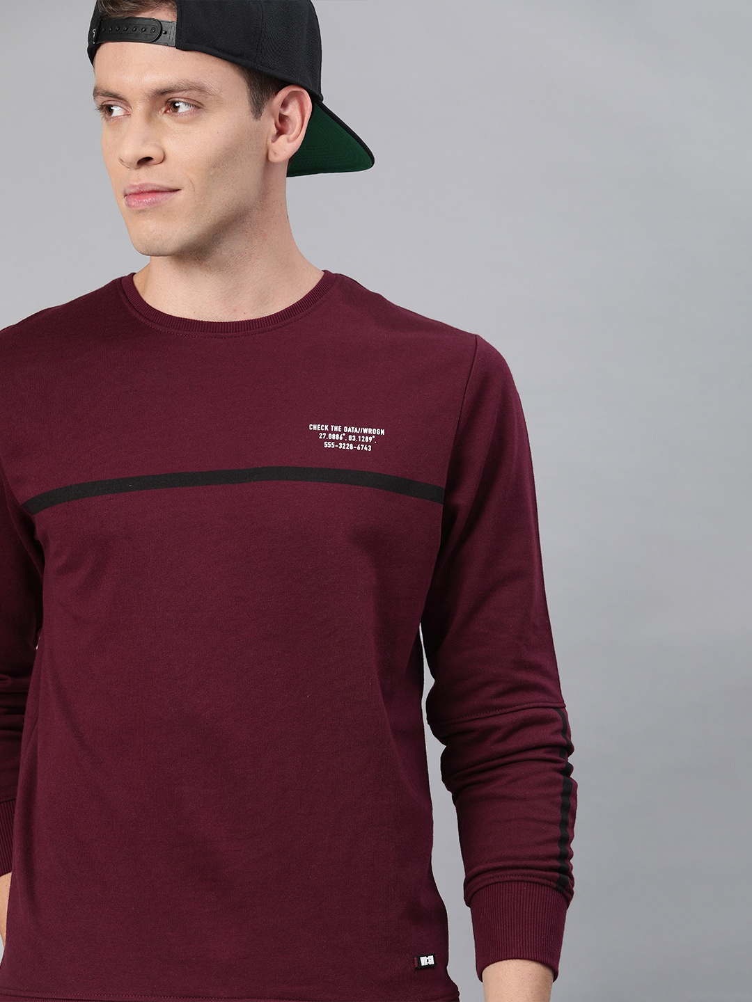 

WROGN Men Maroon Solid Sweatshirt