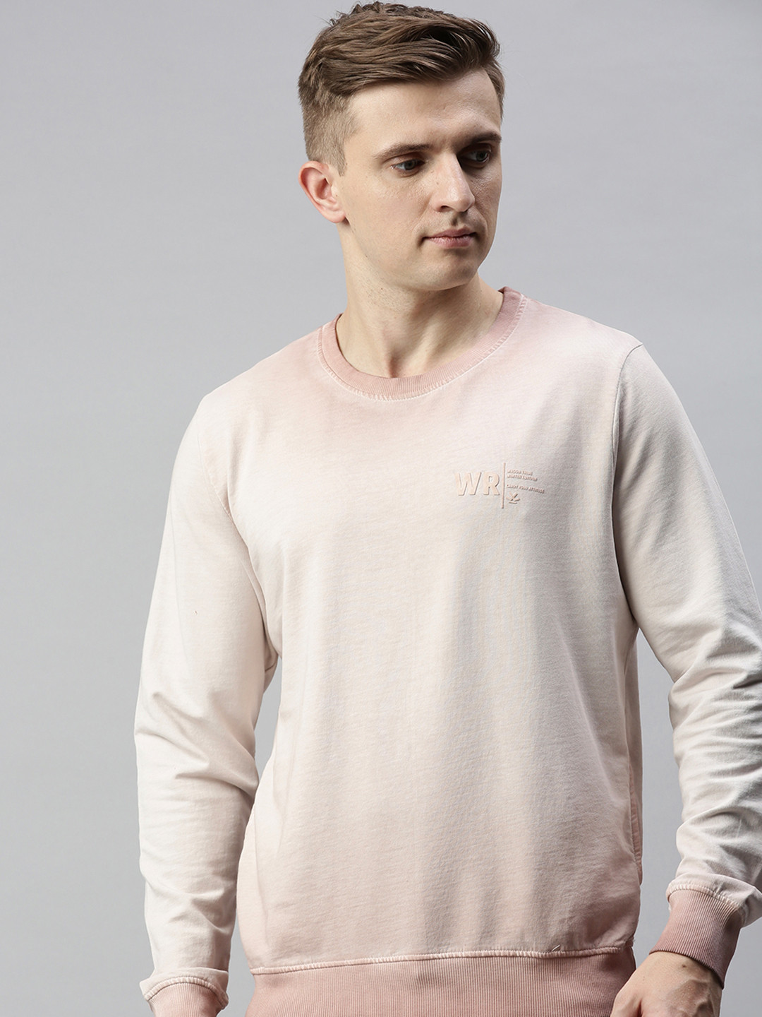 

WROGN Men Pink Solid Slim Fit Pullover Sweatshirt
