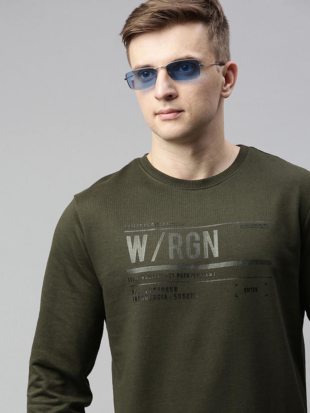 

WROGN Men Olive Green Printed Pullover Sweatshirt