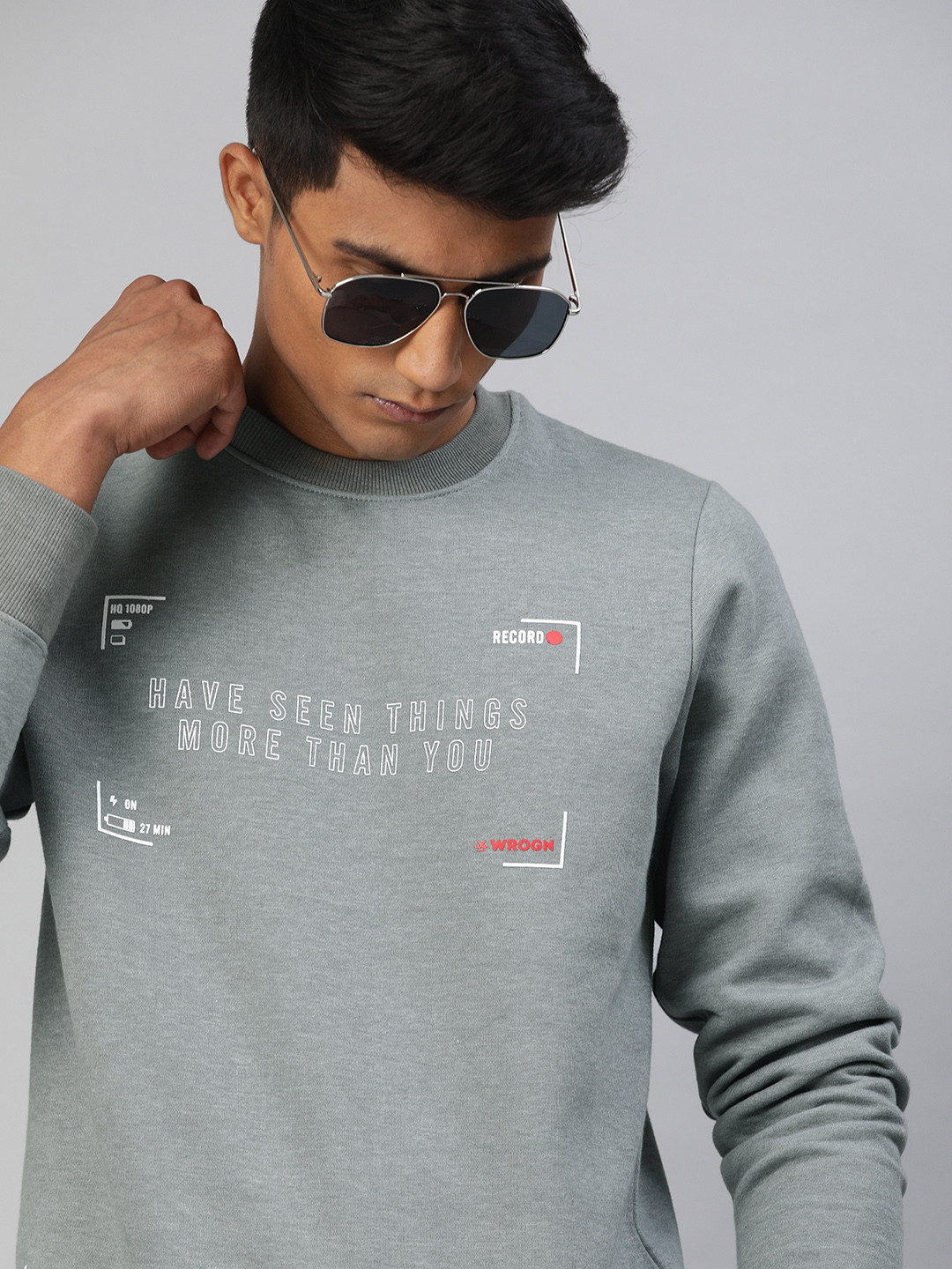 

WROGN Men Grey Printed Round Neck Sweatshirt