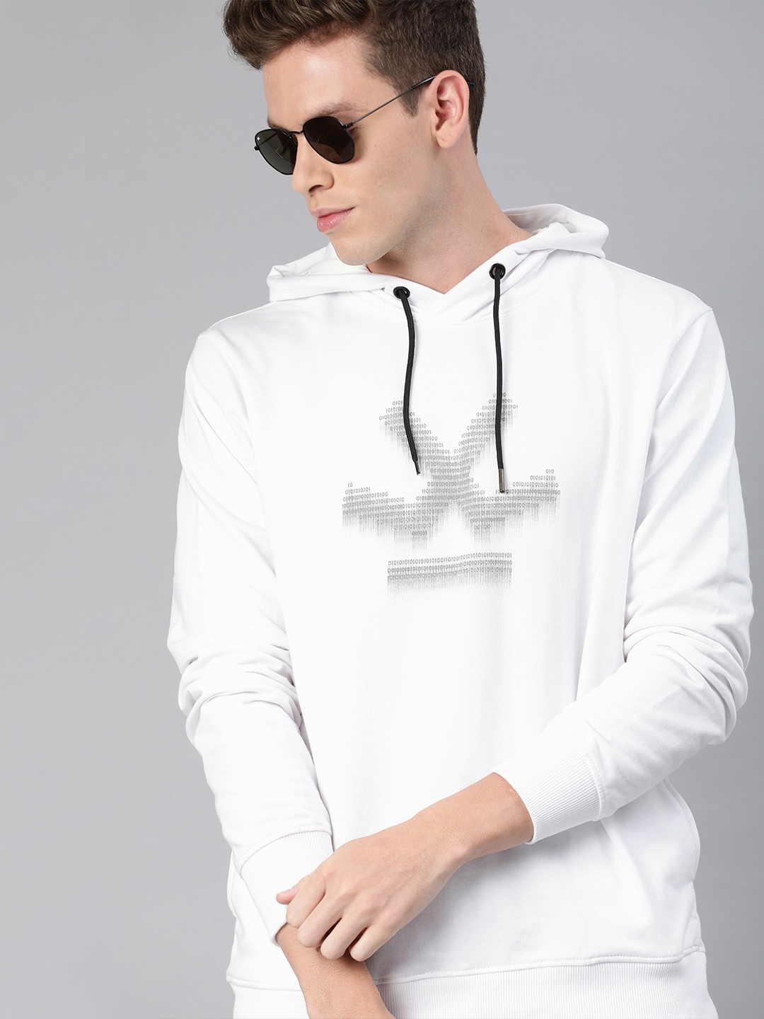 

WROGN Men White Brand Logo Hooded Sweatshirt