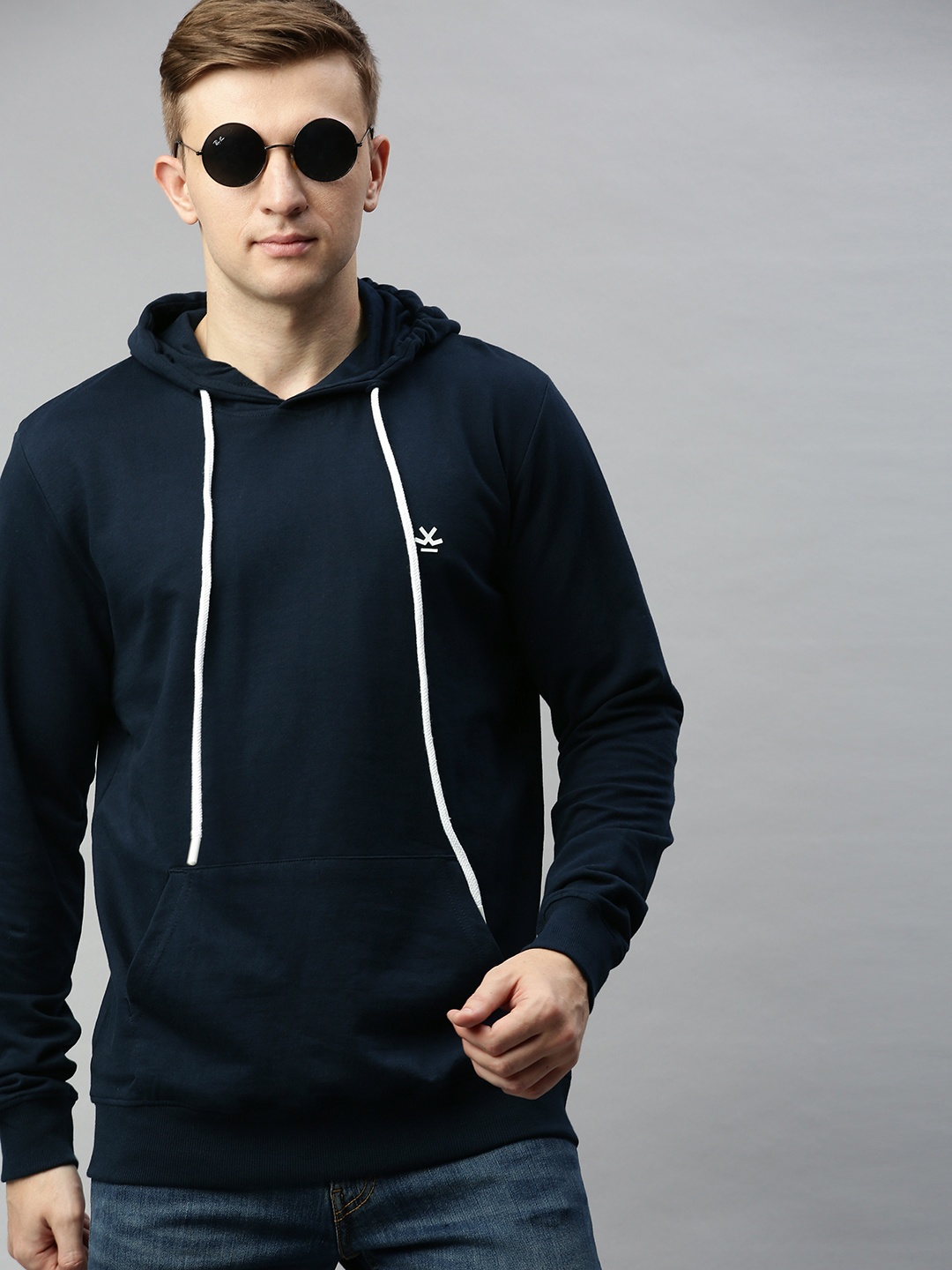 

WROGN Men Navy Blue Slim Fit Solid Hooded Sweatshirt