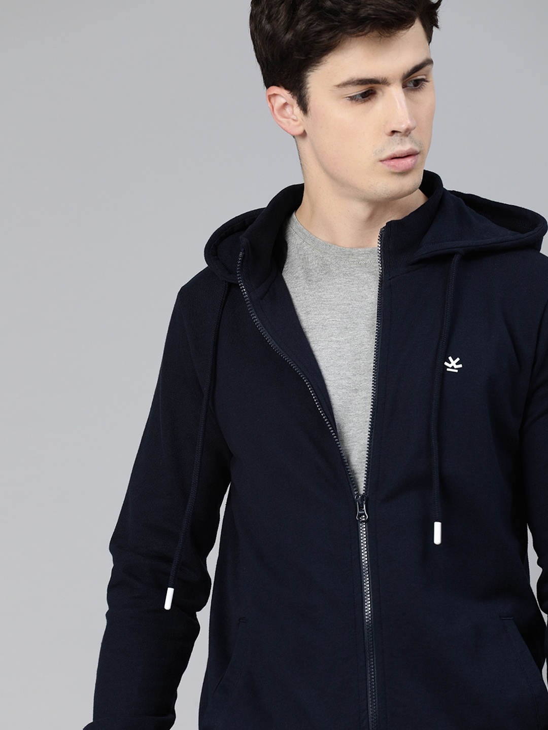 

WROGN Men Navy Blue Solid Hooded Sweatshirt