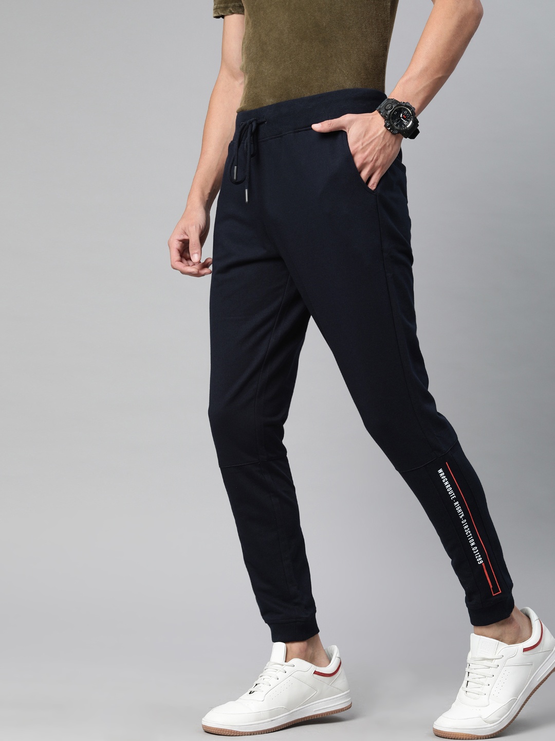 

WROGN Men Navy Blue Solid Slim Fit Joggers