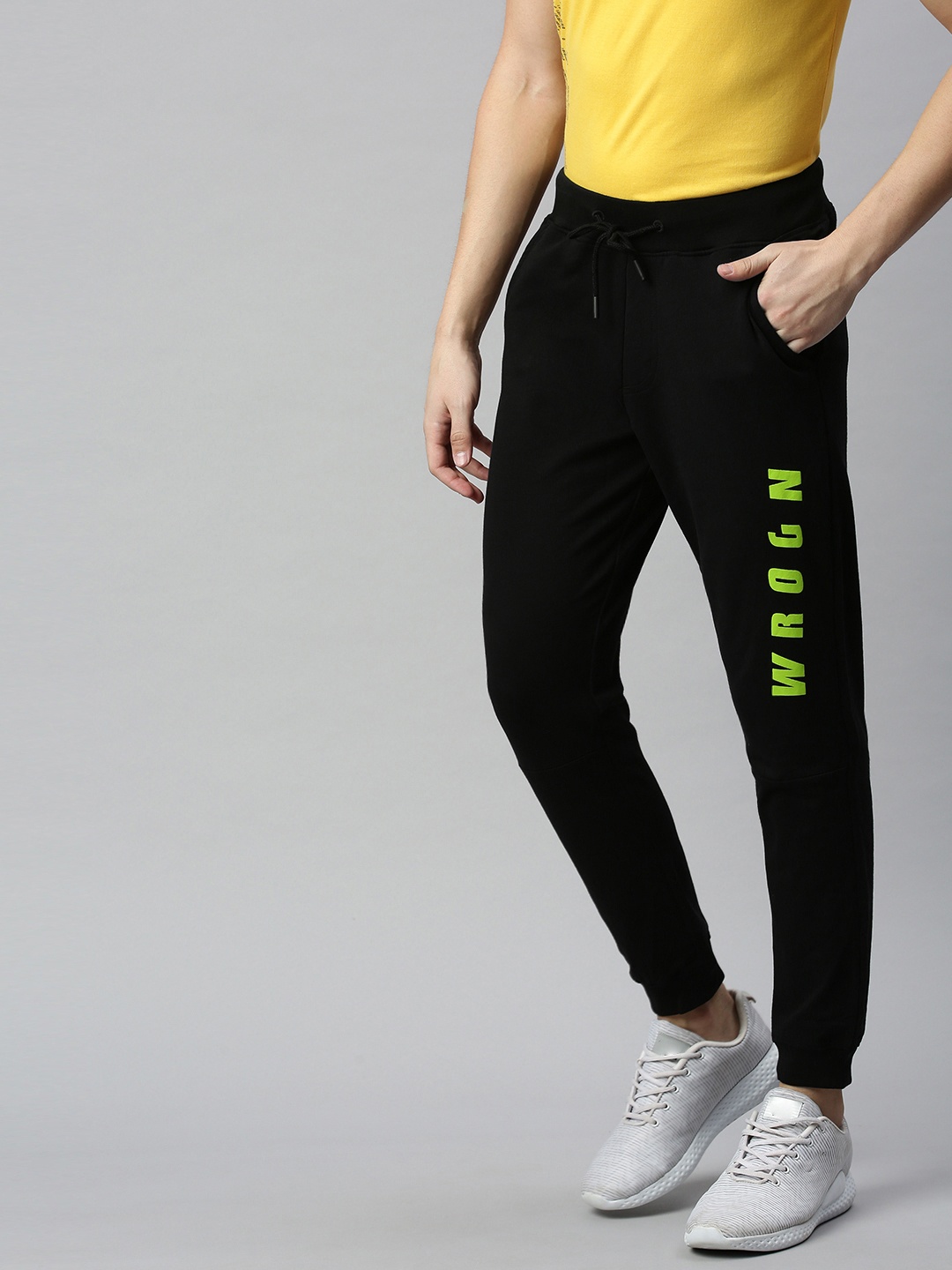 

WROGN Men's Black and Green Printed Track Pants