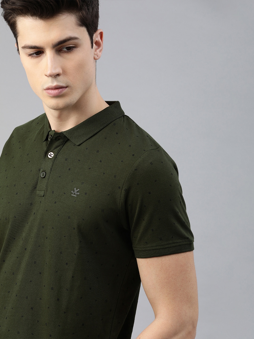 

WROGN Men Olive Green Slim Fit Polo Collar Cotton Pure Cotton T-shirt