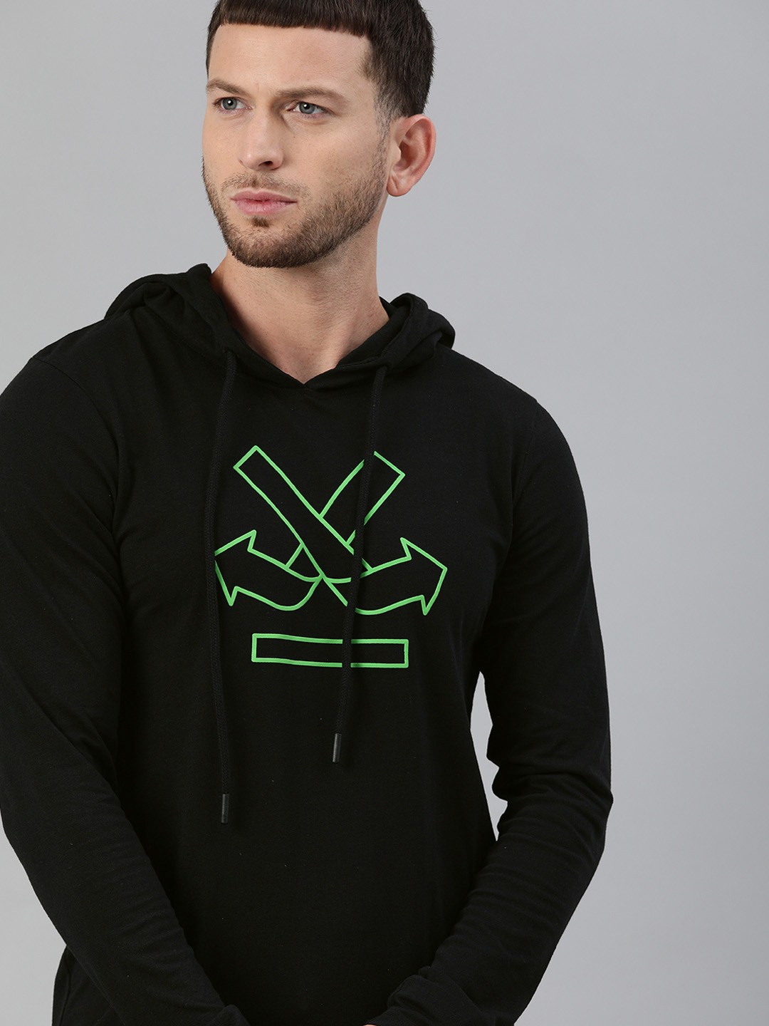 

WROGN Men Black Printed Hood T-shirt
