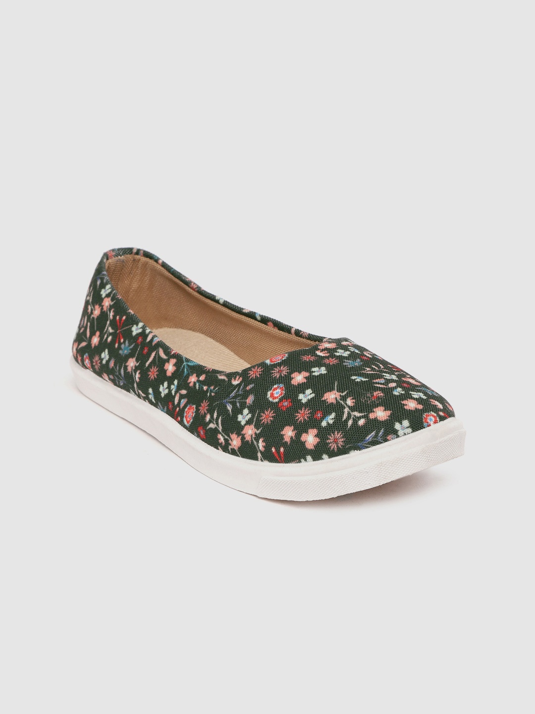 

DressBerry Women Green & Peach-Coloured Floral Print Washable Ballerinas