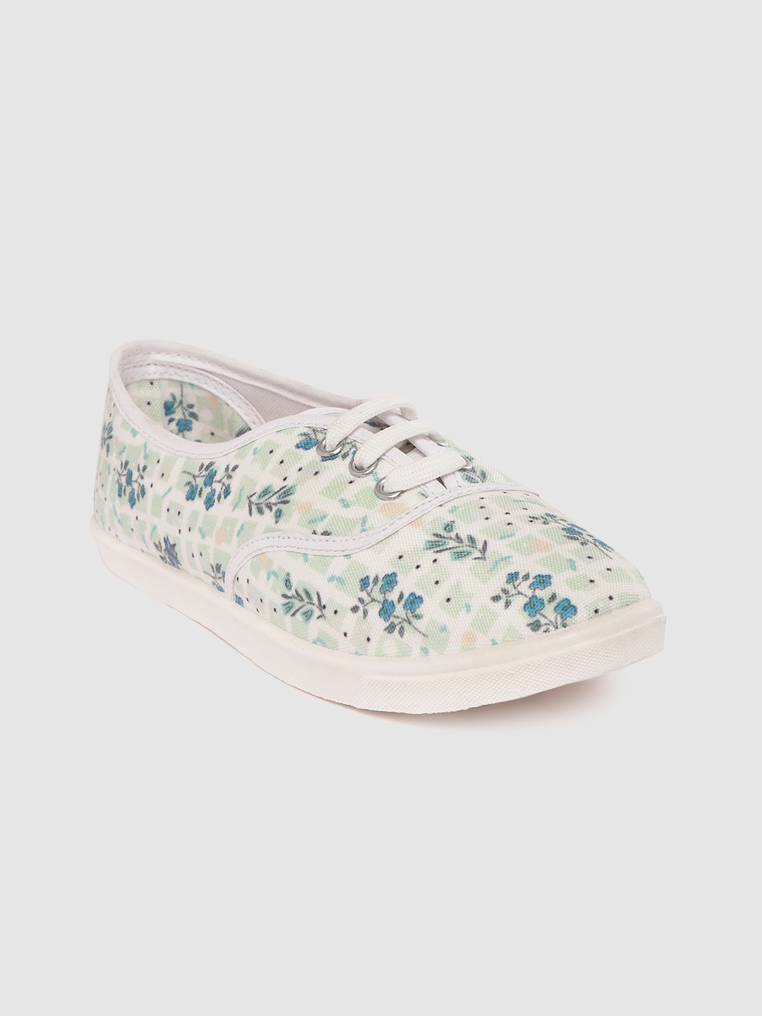 

DressBerry Women White & Green Floral Print Washable Sneakers