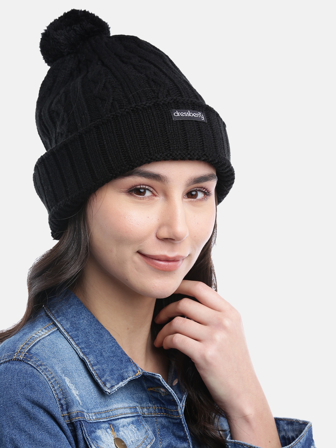 

DressBerry Women Black Self Design Acrylic Beanie