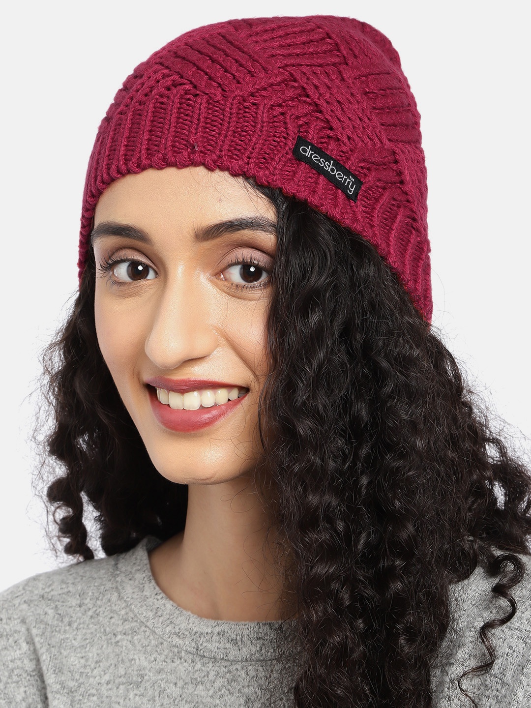 

DressBerry Women Red Self Design Beanie