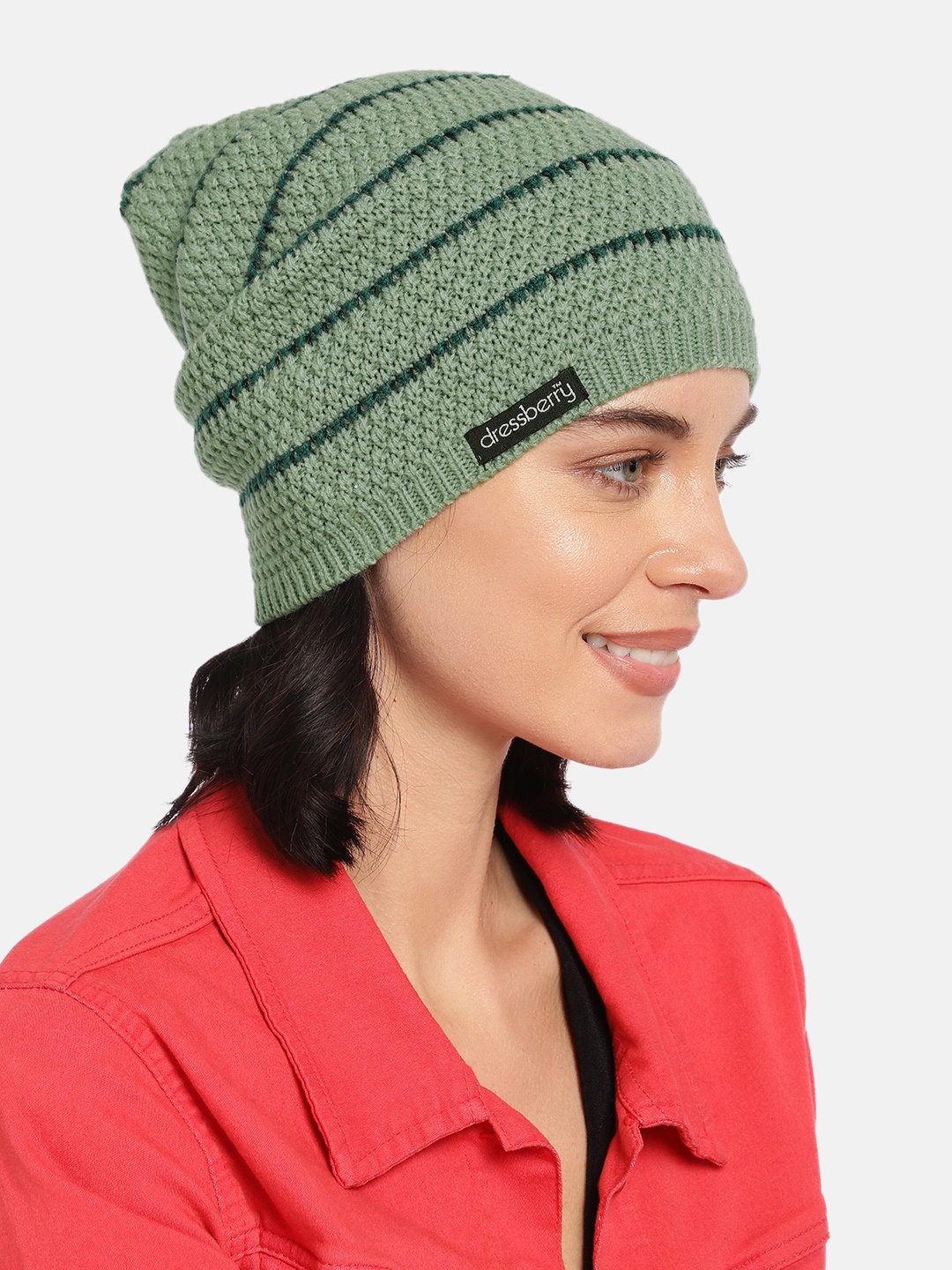 

DressBerry Women Green Self Design Acrylic Beanie