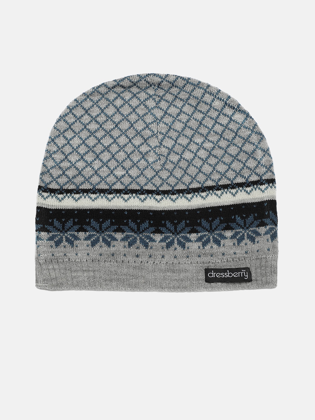 

DressBerry Women Grey & Blue Woven Design Acrylic Beanie