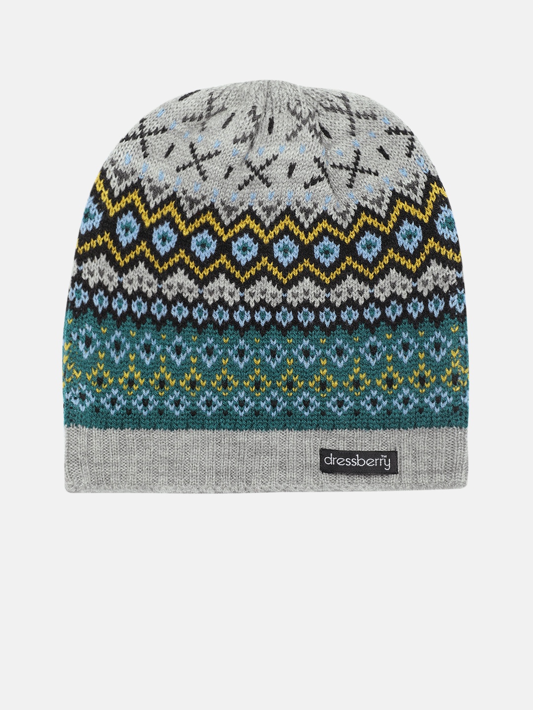 

DressBerry Women Grey & Blue Woven Design Acrylic Beanie