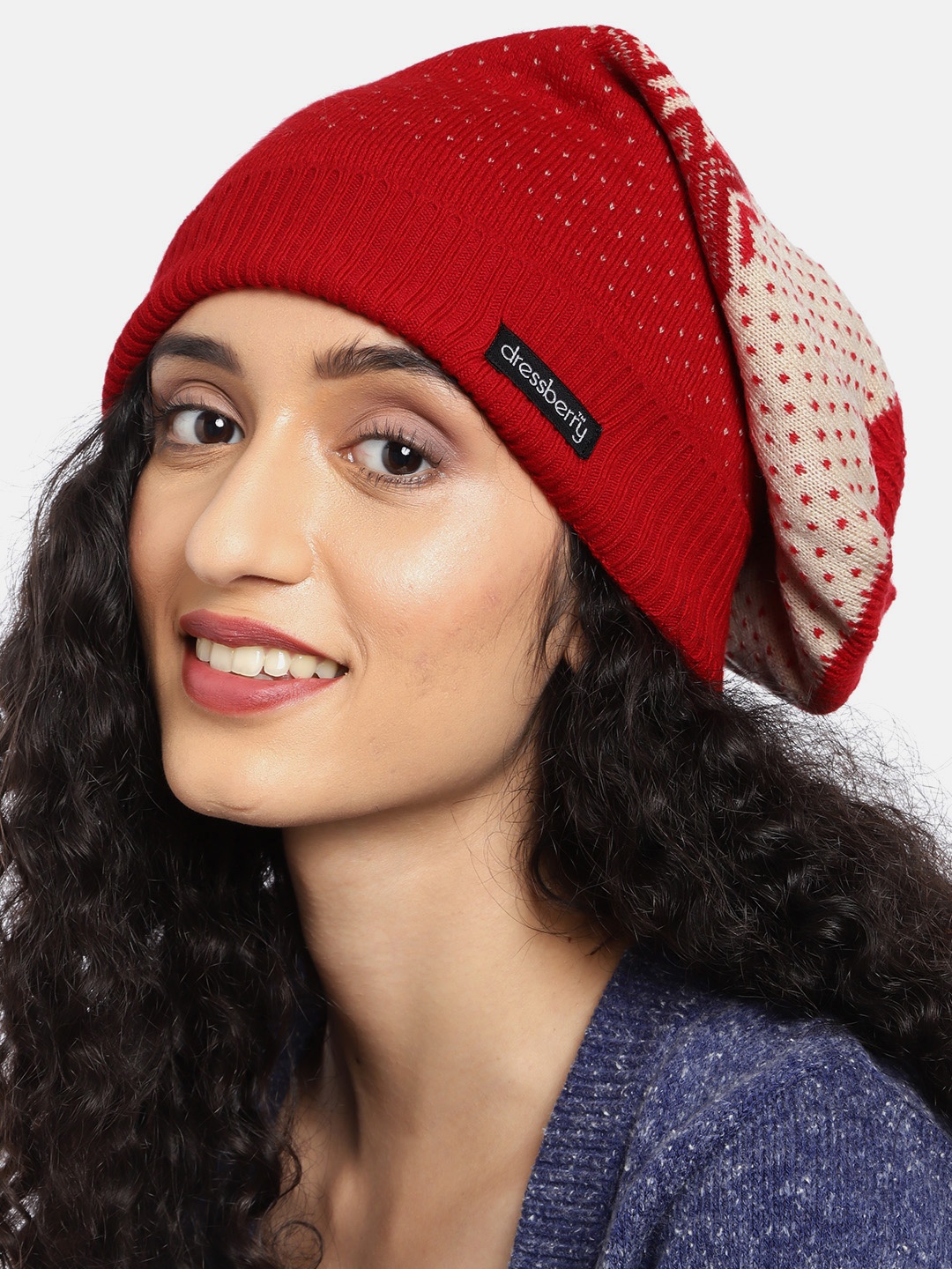 

DressBerry Women Red & Beige Self Design Beanie