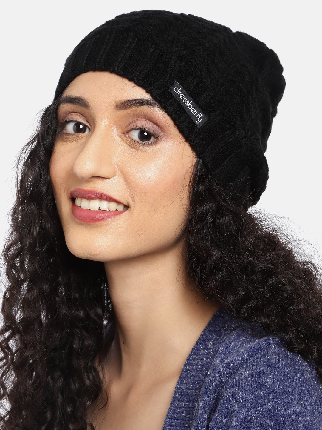 

DressBerry Women Black Self Design Beanie