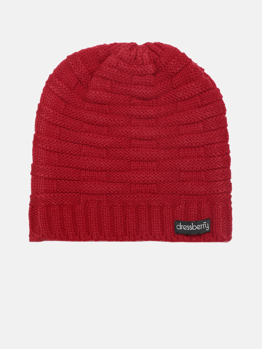 

DressBerry Women Red Self Design Acrylic Beanie