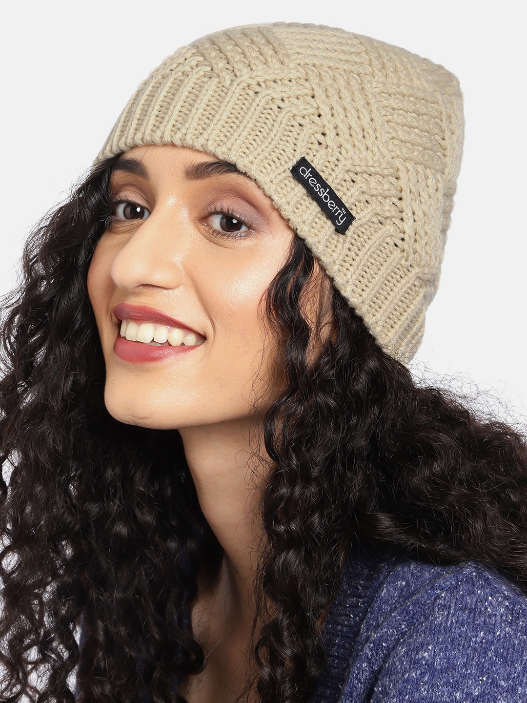 

DressBerry Women Beige Self Design Beanie