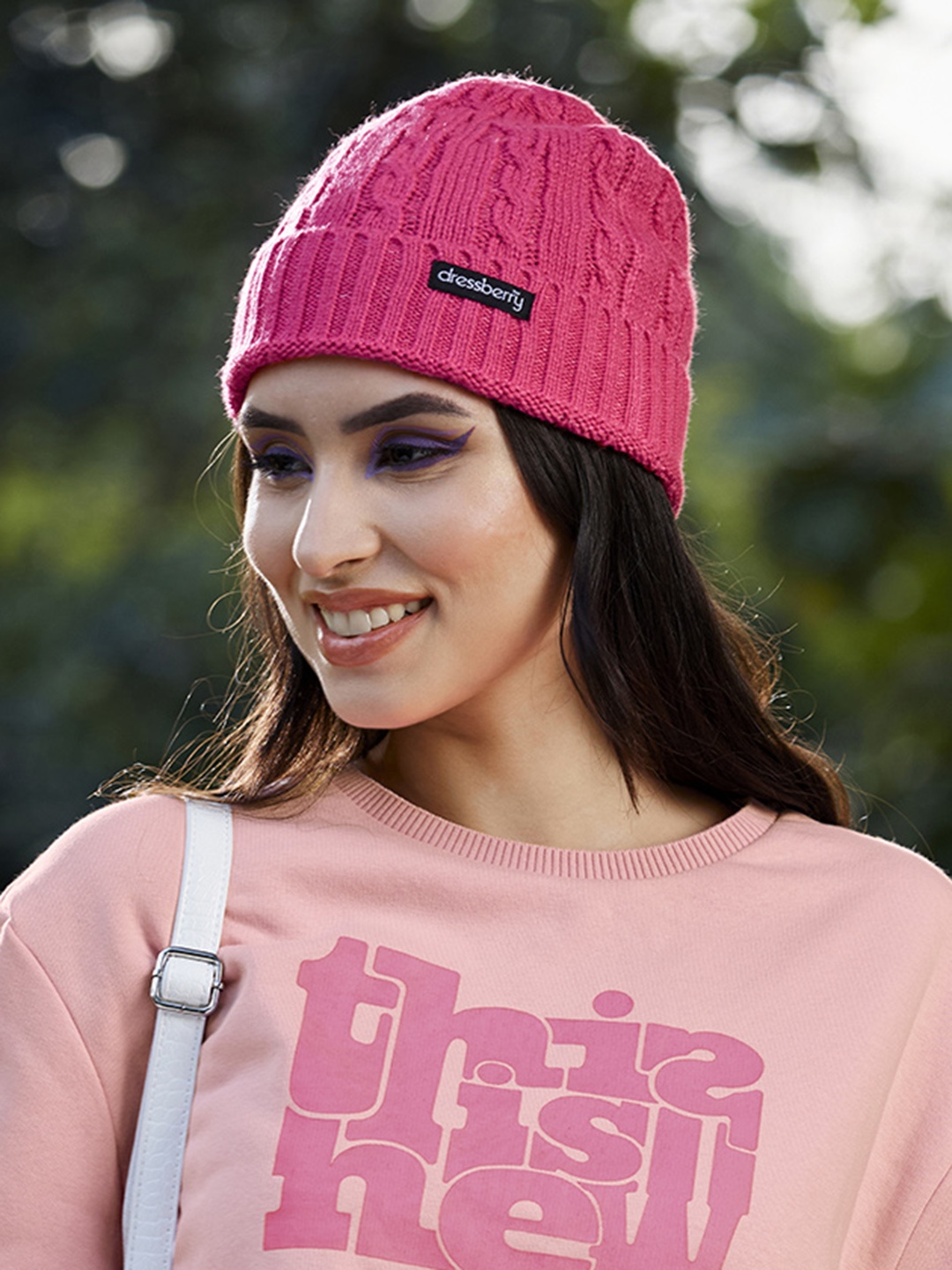 

DressBerry Women Pink Self Design Beanie