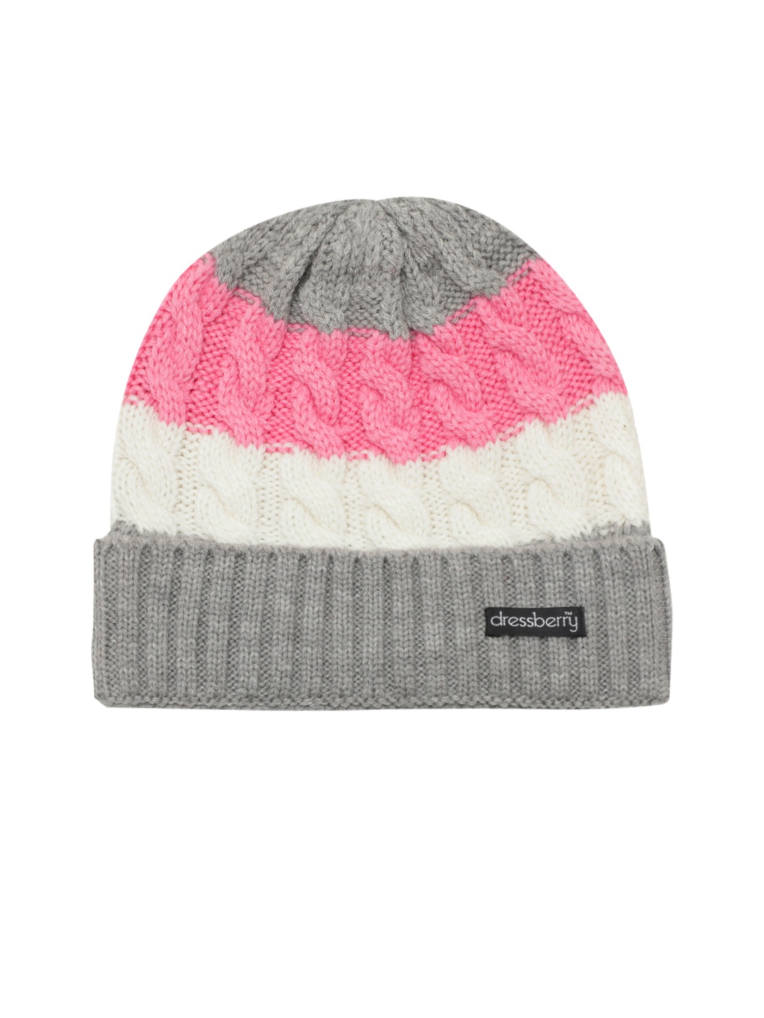 

DressBerry Women Grey & Pink Colourblocked Beanie