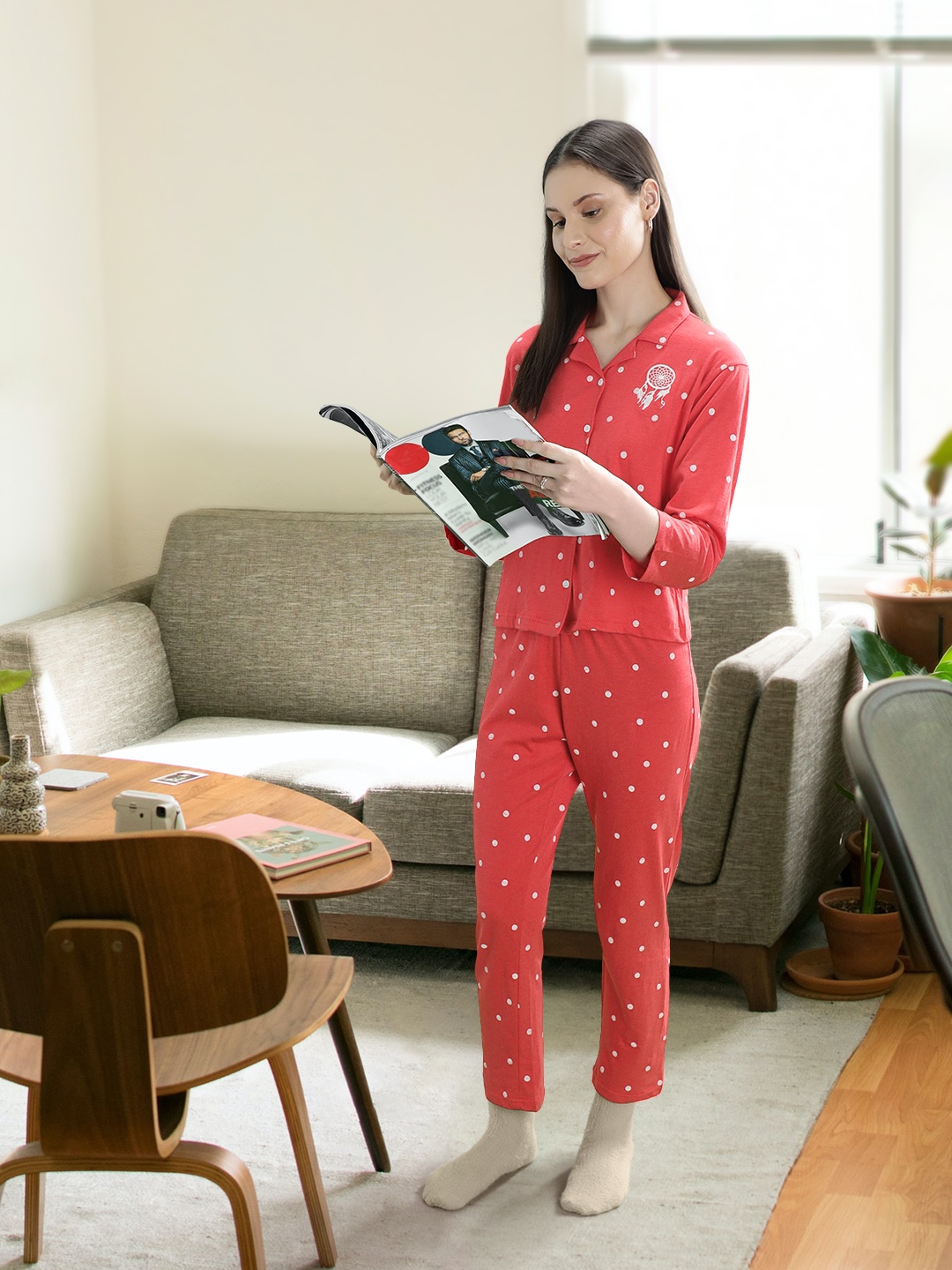 

Campus Sutra Women Red Printed Night suit