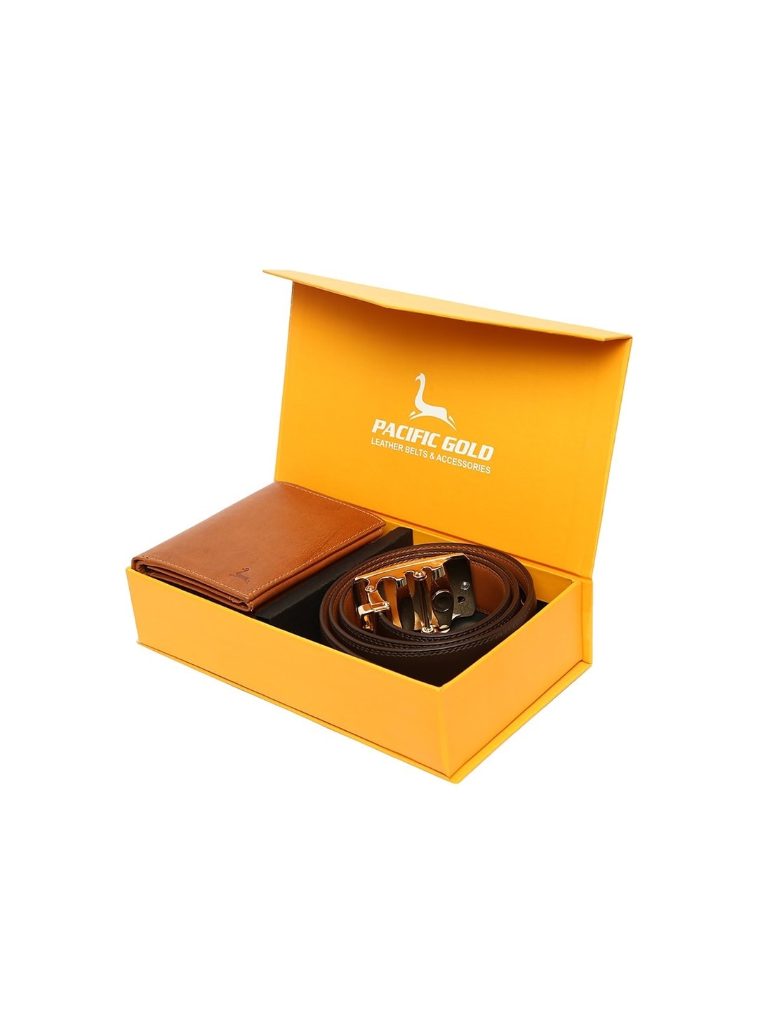 

Pacific Gold Men Brown Genuine Leather Autolock Belt & Wallet Accessory Gift Set