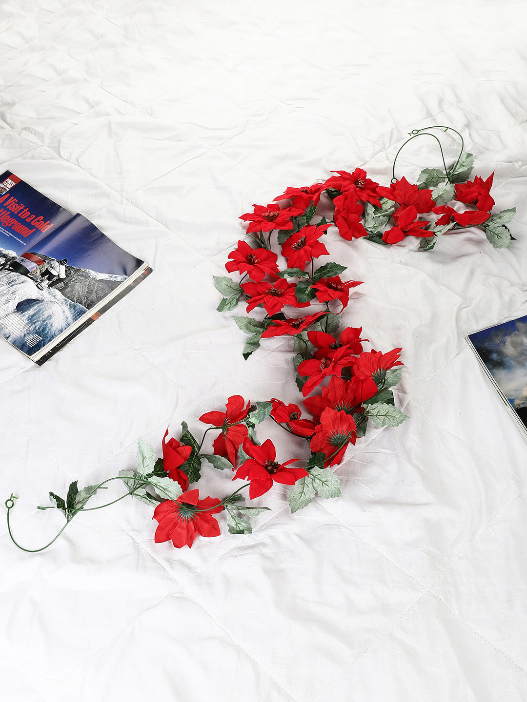

OddCroft Set Of 2 Green & Red Artificial Poinsettia Decorative Vines