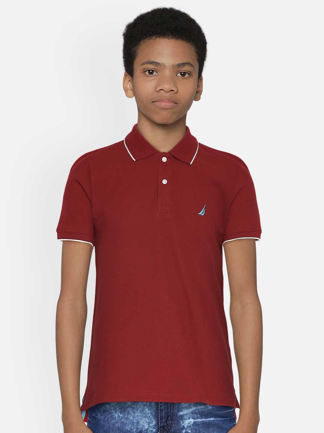 

Nautica Boys Maroon Solid Polo Collar T-shirt