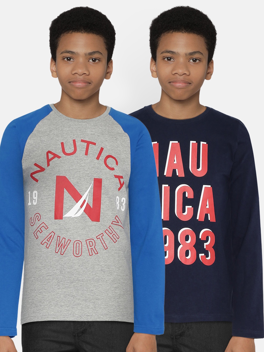 

Nautica Boys Pack of 2 Printed Round Neck T-shirts, Grey