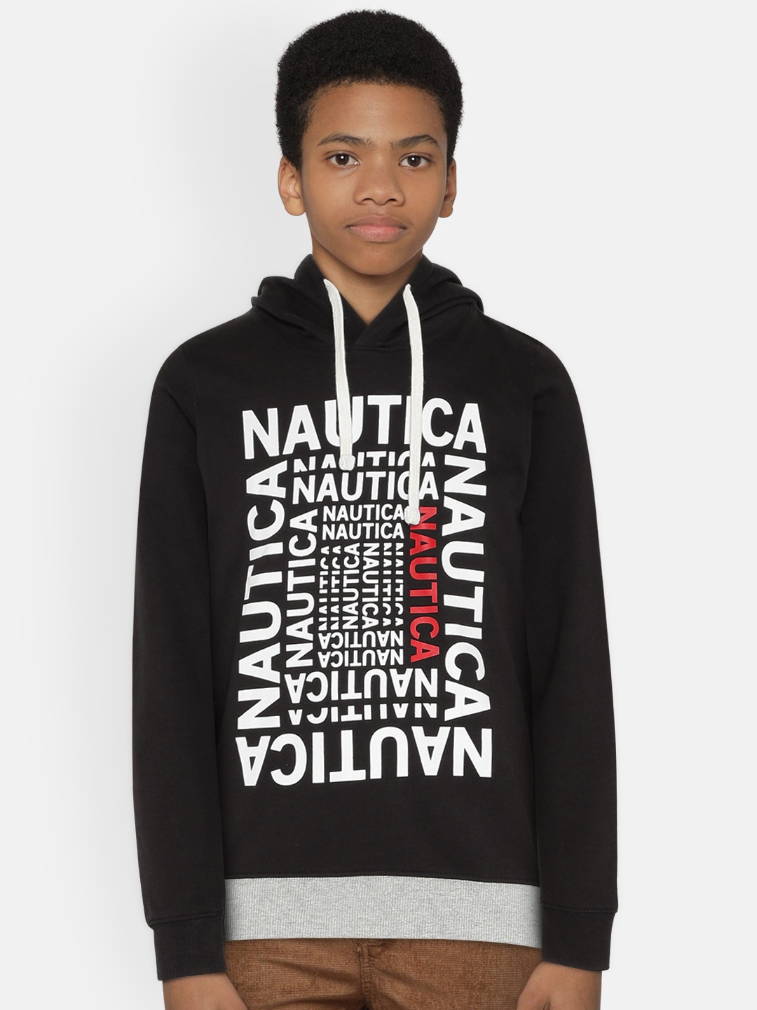 

Nautica Boys Black Printed Hooded Sweatshirt