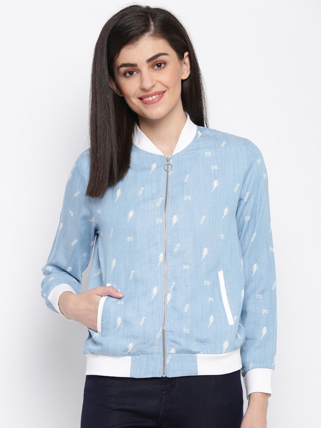 

Pepe Jeans Women Blue Printed Bomber