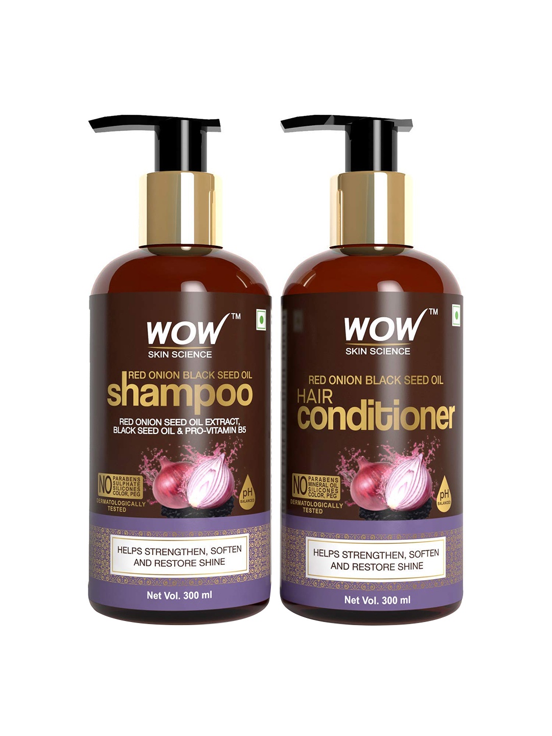 

WOW SKIN SCIENCE Red Onion Black Seed Oil Shampoo & Conditioner Kit - 600 ml, Brown