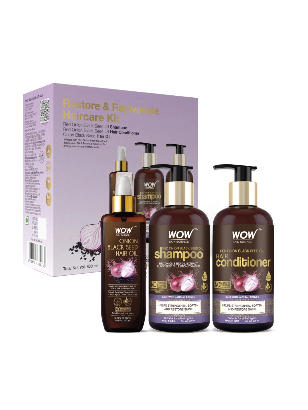 

WOW SKIN SCIENCE Onion Black Seed Oil Ultimate Hair Care Kit Shampoo + Conditioner + Oil, Brown