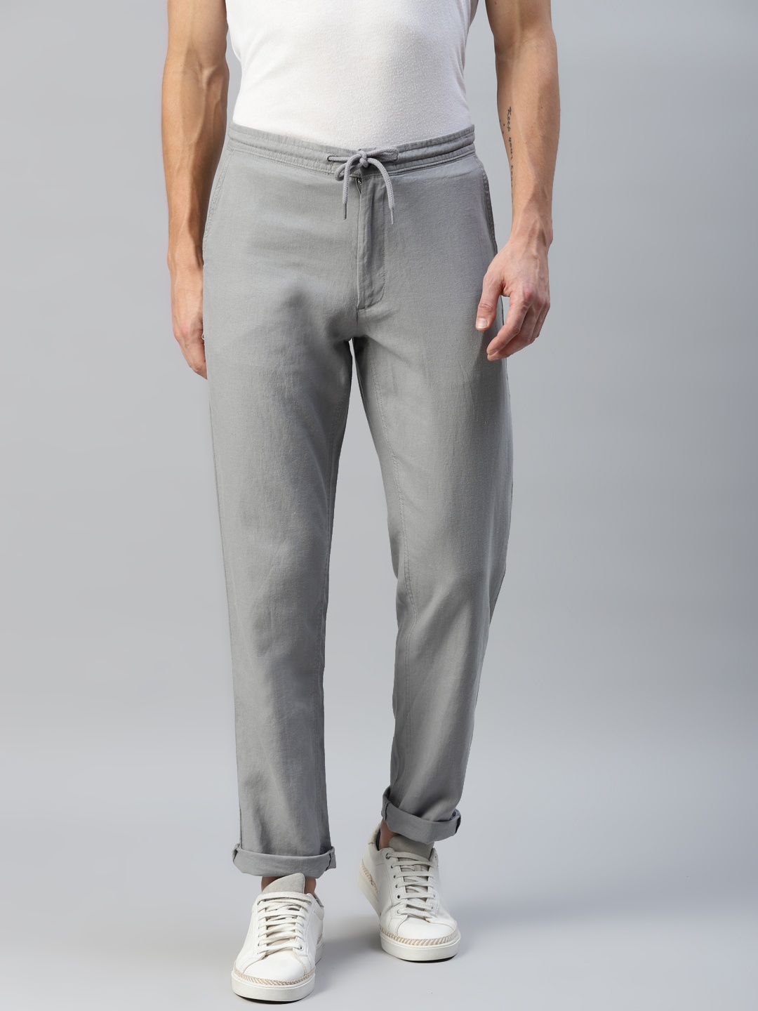 

Marks & Spencer Men Grey Solid Trousers