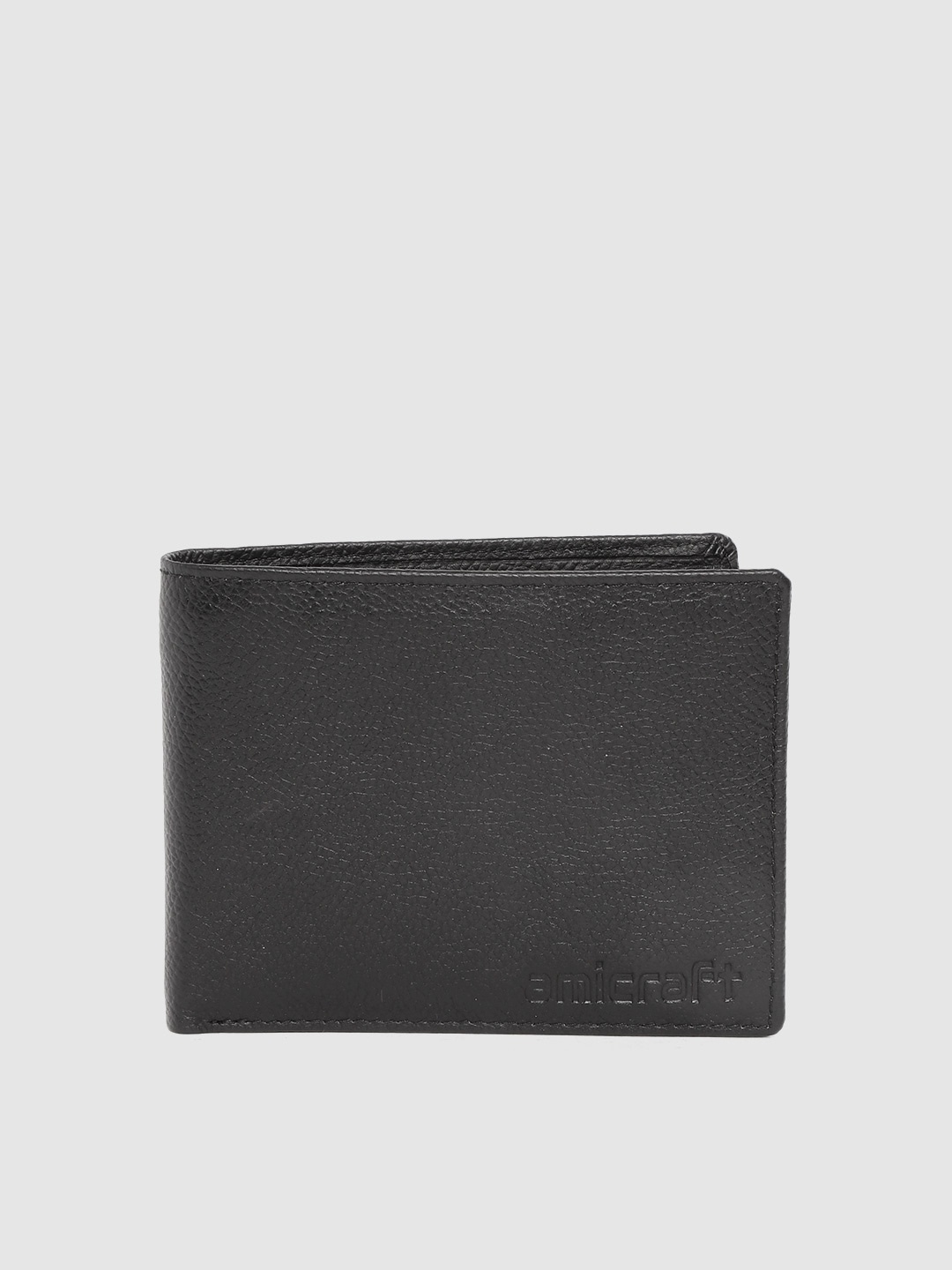 

amicraft Men Black Leather Solid Two Fold Wallet with Detachable Flap