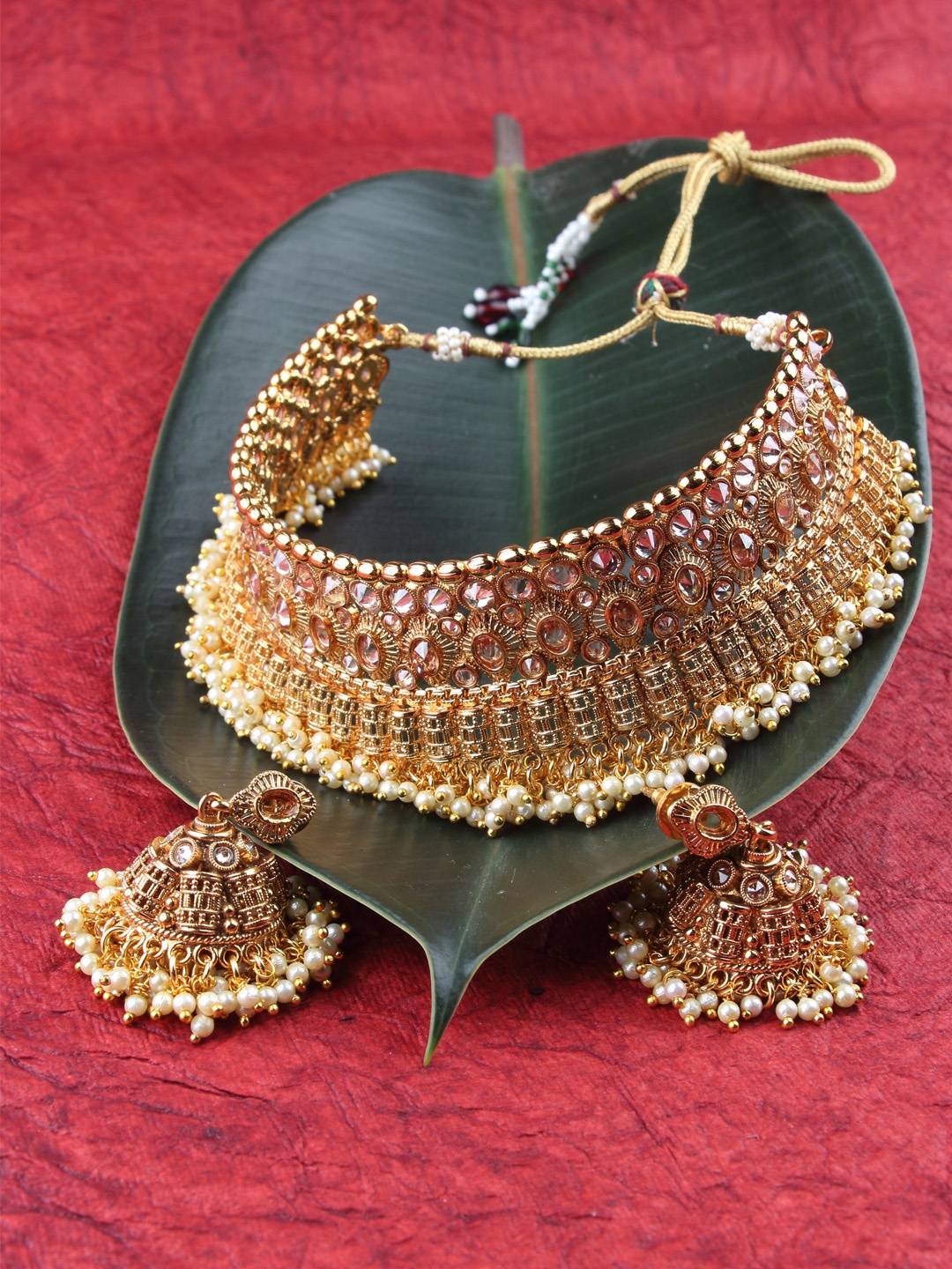 

AccessHer Gold-Plated Handcrafted Choker Style Necklace & Earring Set
