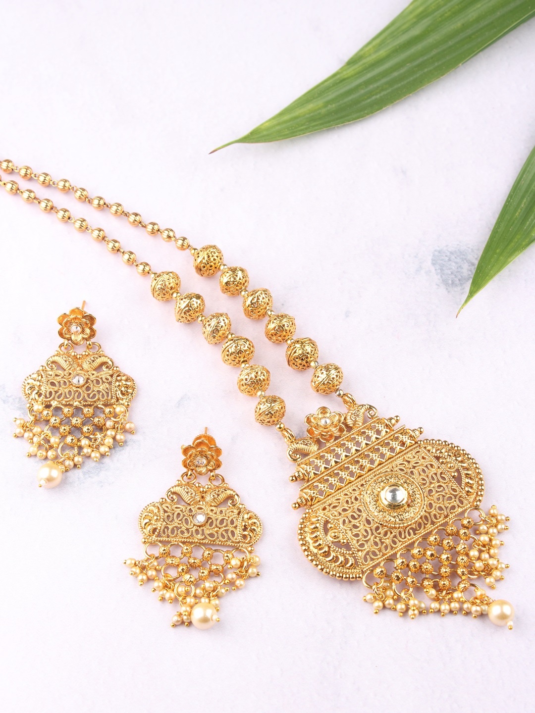 

AccessHer Gold-Plated Handcrafted Antique Necklace & Earring Set