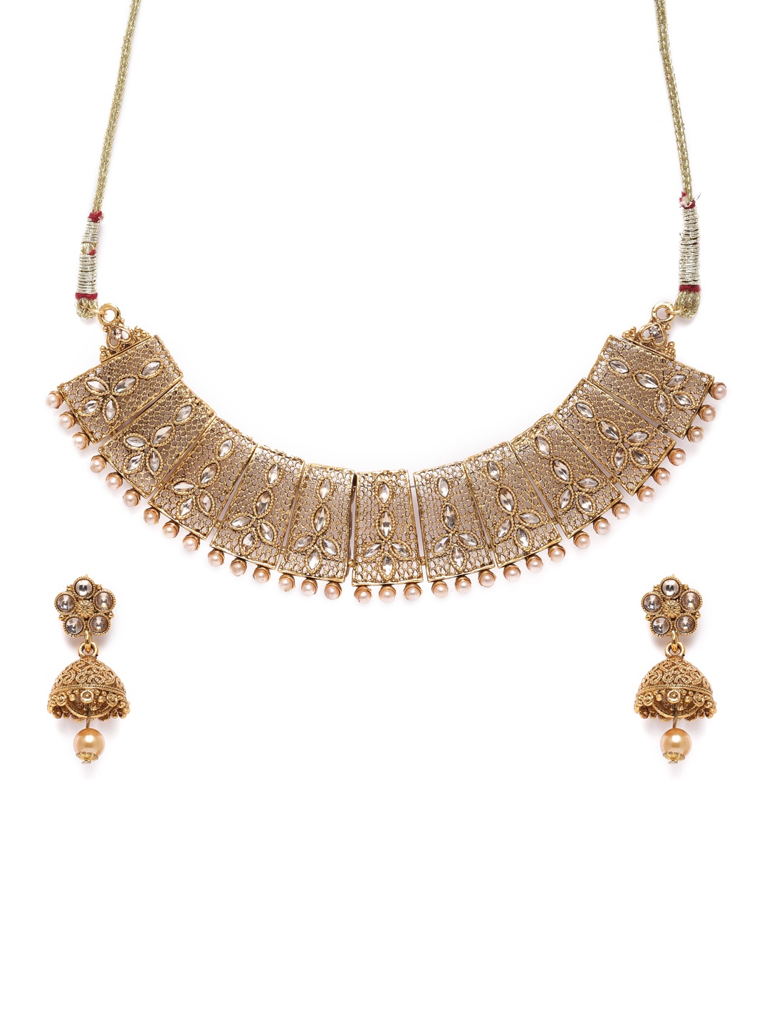 

AccessHer Women Gold-Toned & White Antique Jewellery Set