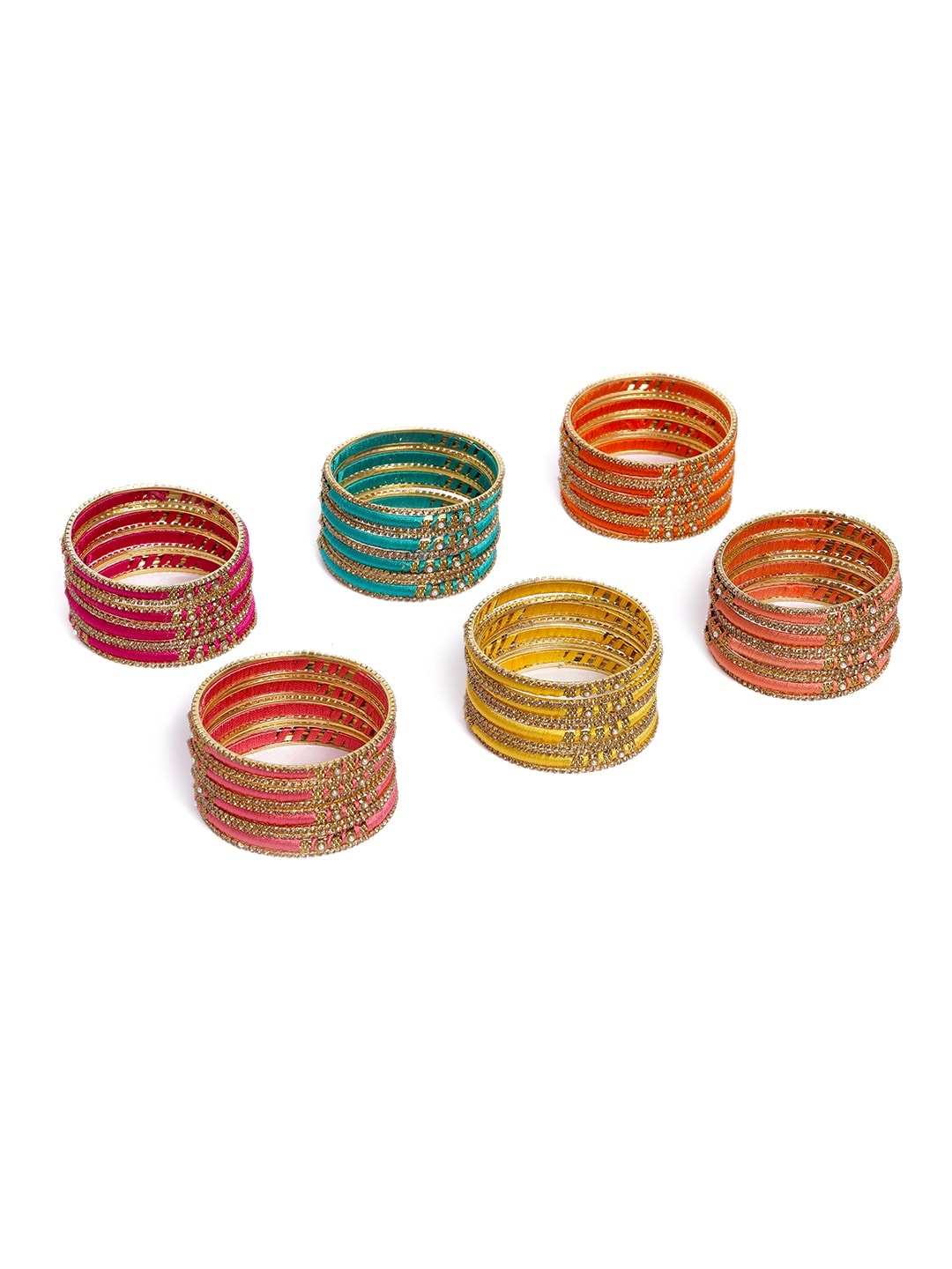 

AccessHer Set of 6 Multicolour Brass-Plated Silk Thread Bangles, Multi