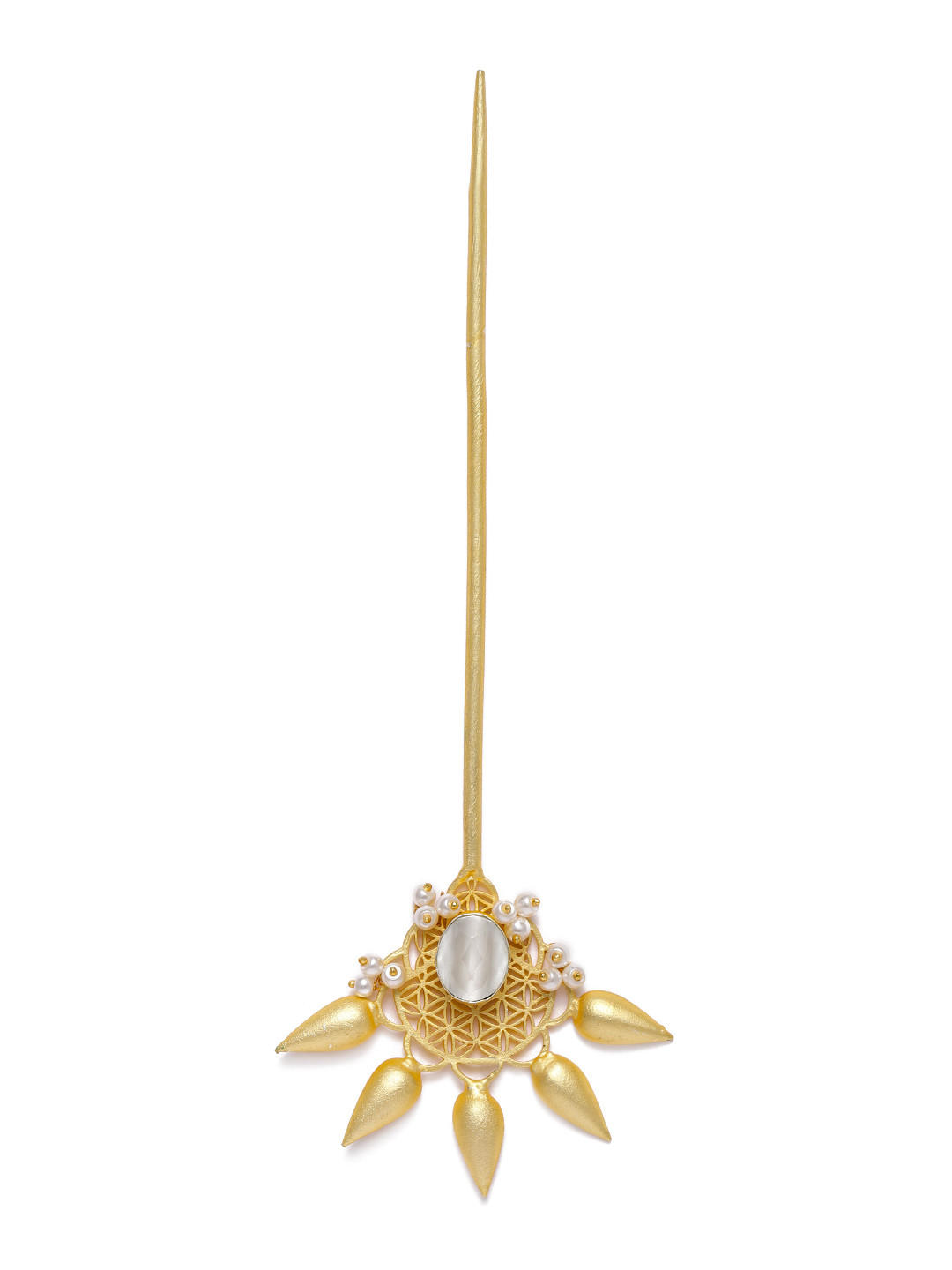 

AccessHer Gold-Plated Pearl Studded Handcrafted Bun Stick
